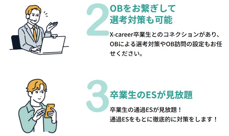 X-careerの特徴｜ES見放題とOB訪問