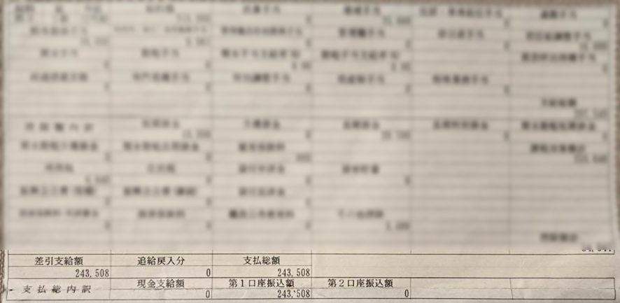 ぼかしの入った看護師の給料明細